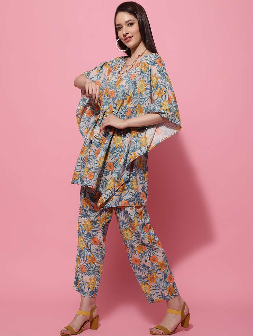 v neck printed kaftan and loungepant set - 20085453 -  Standard Image - 2