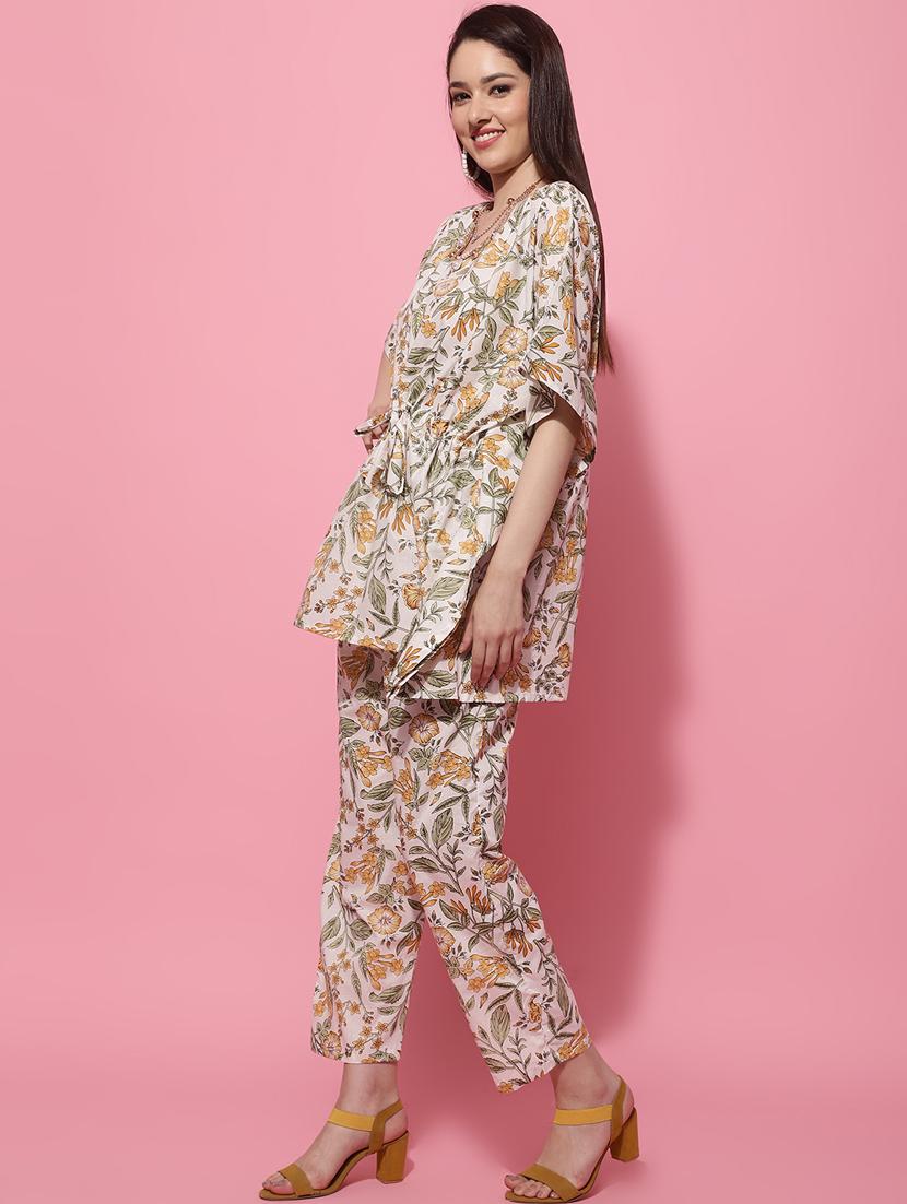 v neck printed kaftan and loungepant set - 20085454 - Standard Image - 2