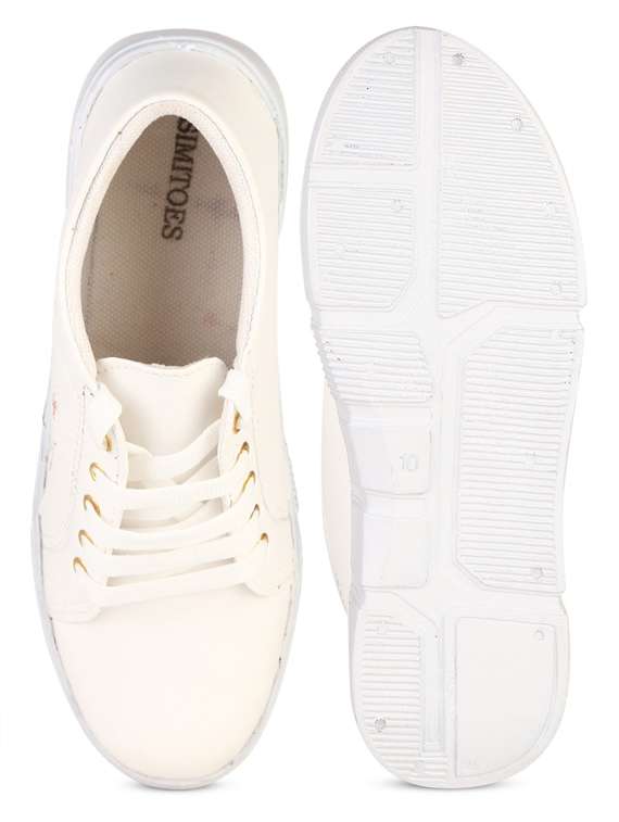 white pu laceup sneakers - 20085523 -  Standard Image - 2