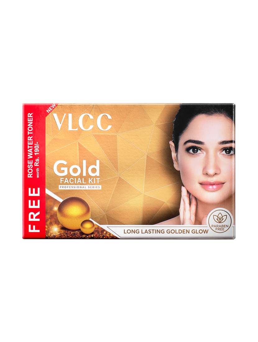 vlcc  gold facial kit -  - 300 g with free rose water toner - 100 ml