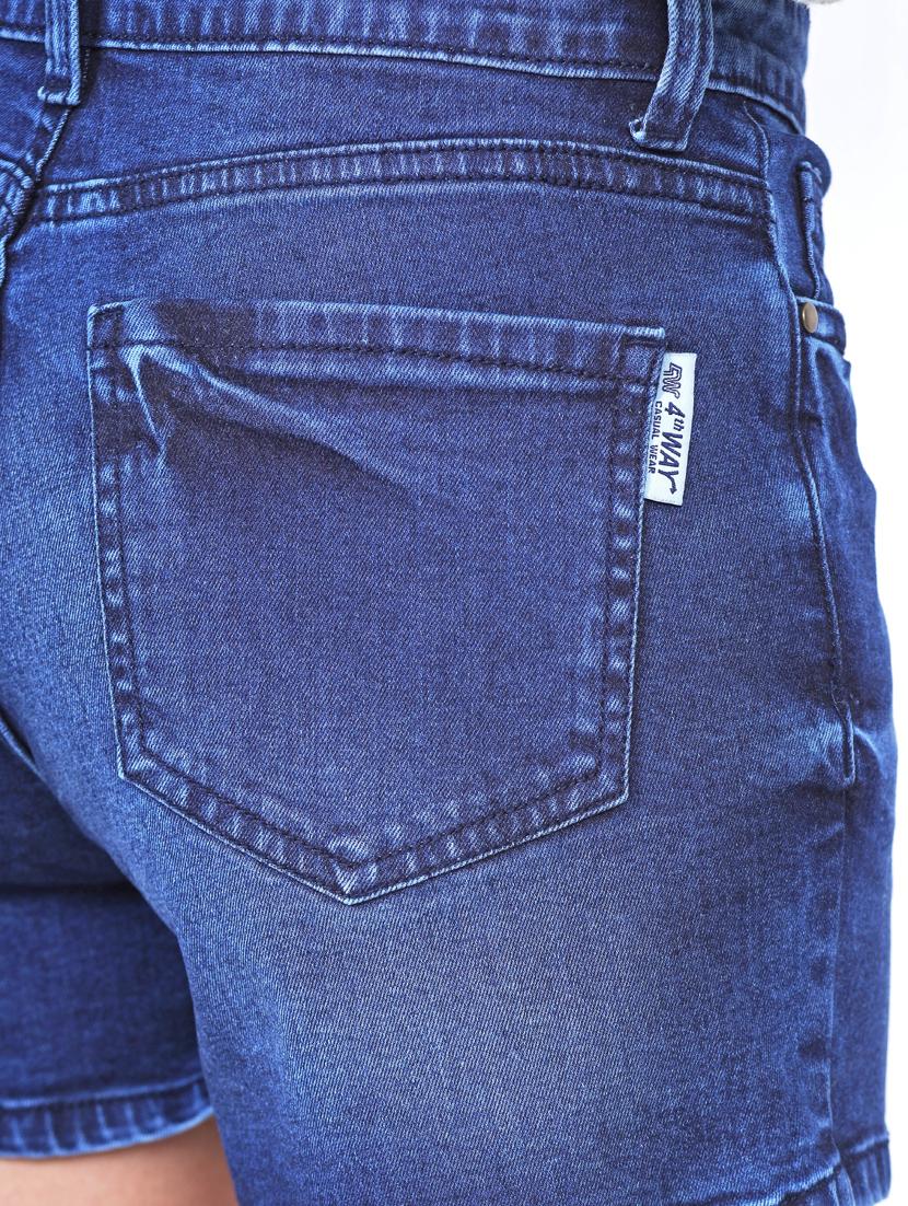 dark blue cotton lycra regular shorts - 20085895 - Standard Image - 2