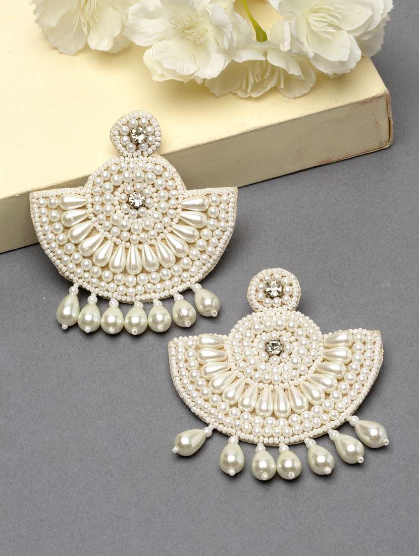 white beaded pearl handcrafted earring