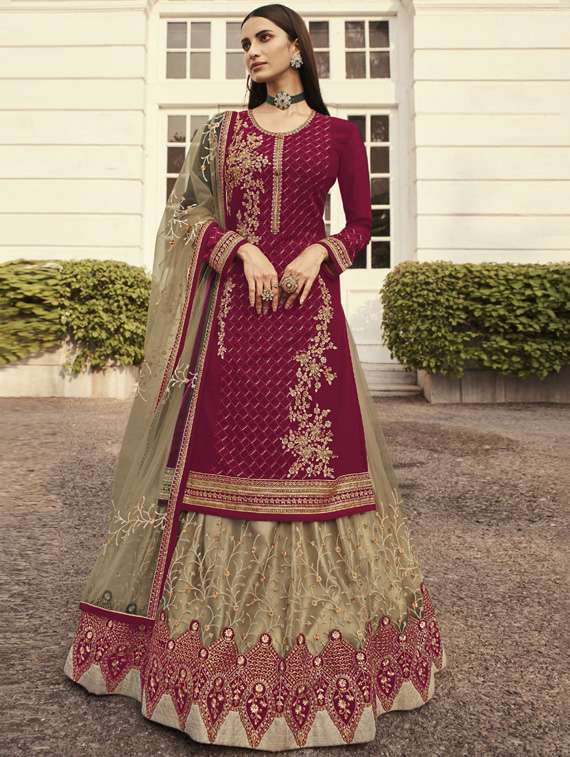 magenta georgette semistitched suit