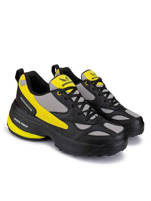 black & yellow color blocked lace-up sneakers - 20088076 -  Standard Image - 0