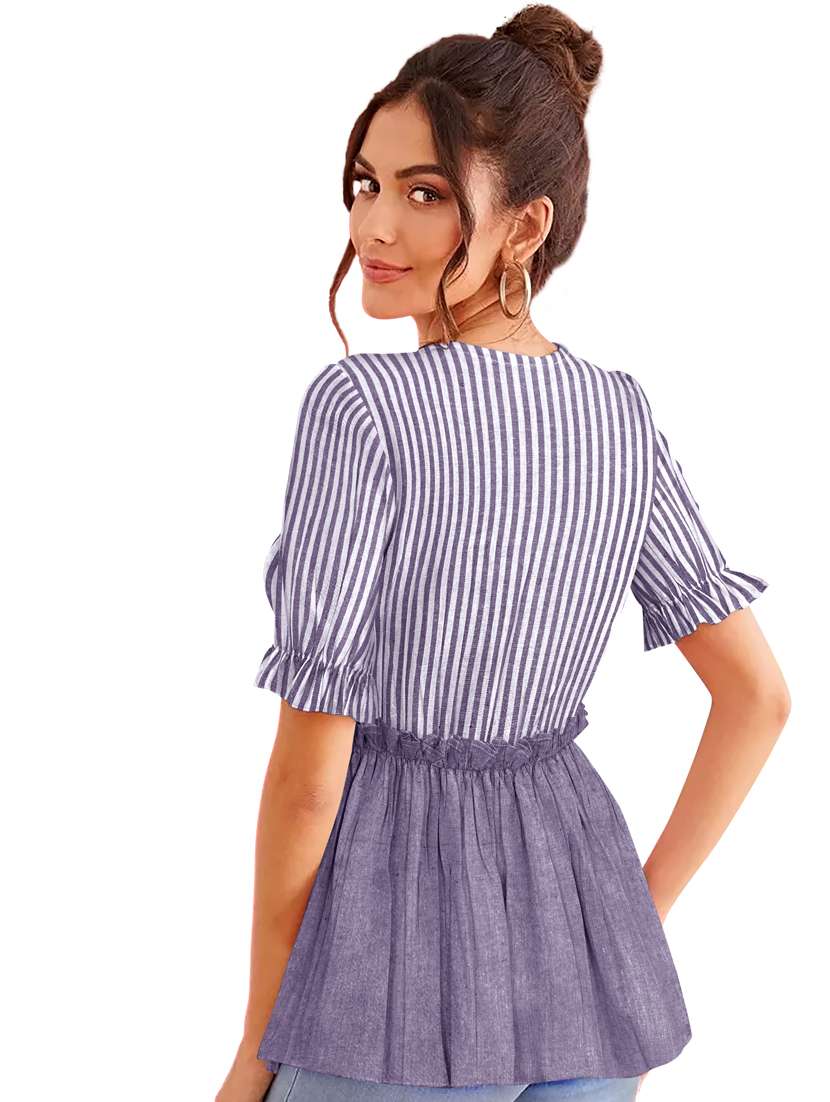 women's peplum round neck top - 20088987 -  Standard Image - 2