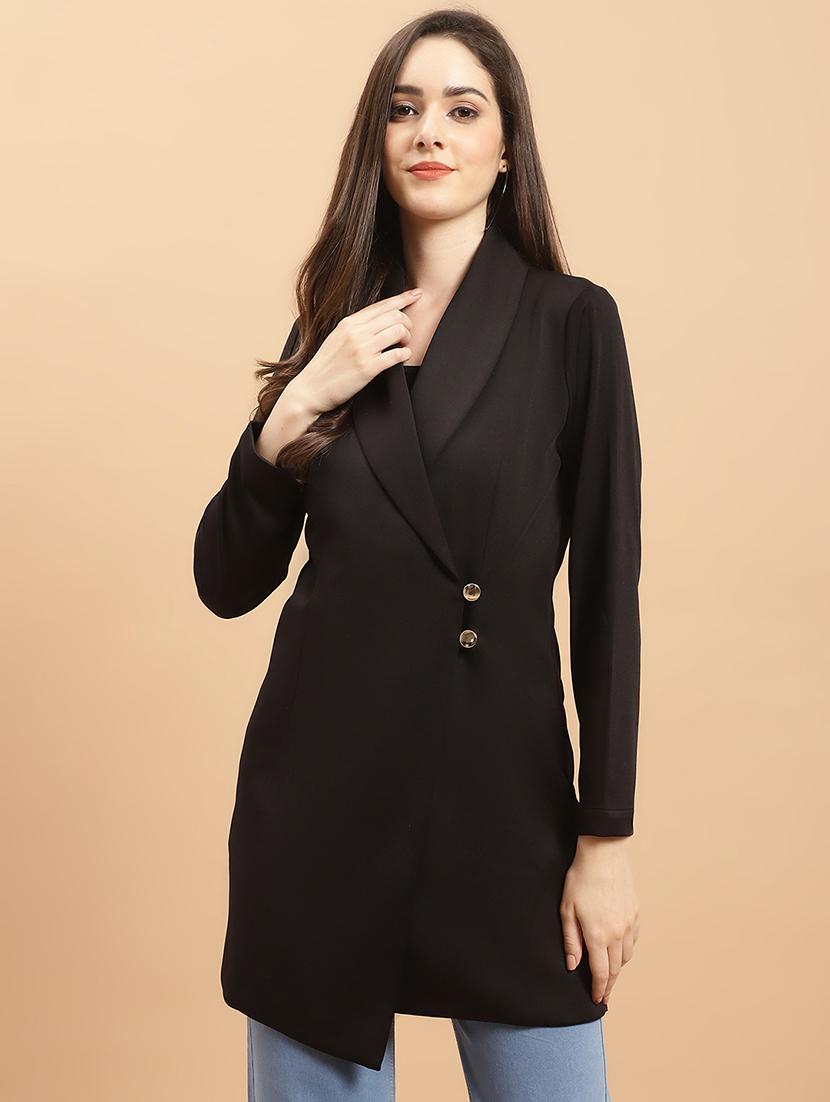black solid double breasted blazer - 20089134 - Zoom Image - 0