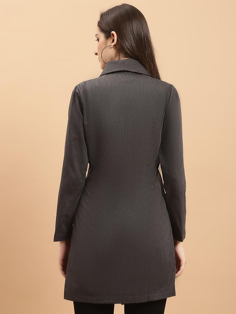 grey solid double breasted blazer - 20089135 - Standard Image - 2