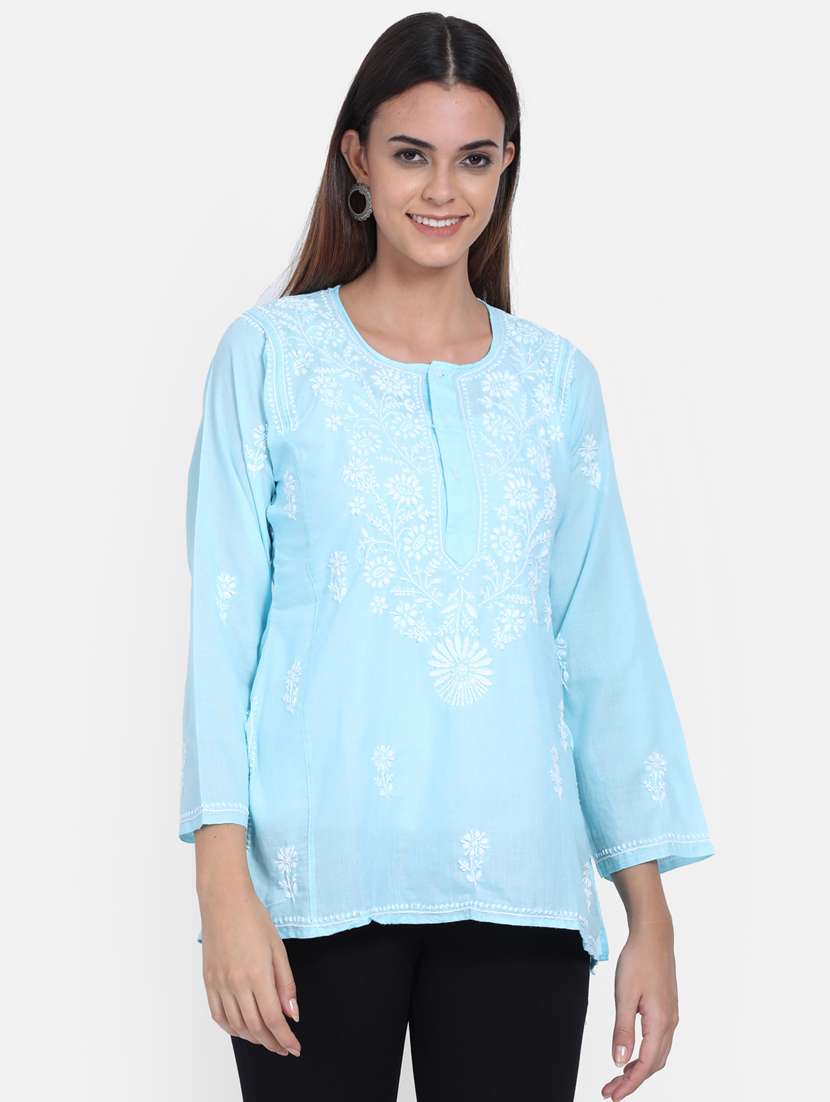 round neck chikankari work a-line kurti