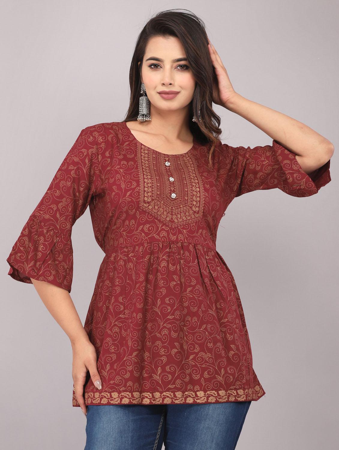 red printed regular top - 20097819 - Standard Image - 2