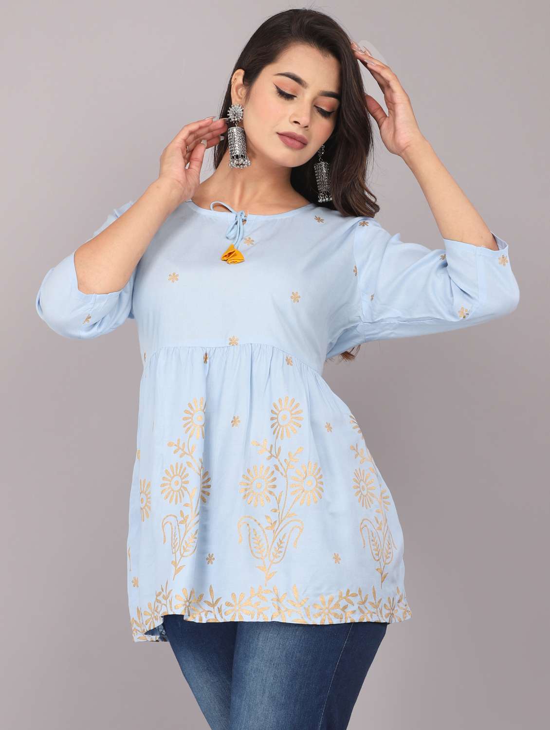 blue printed regular top - 20097820 - Standard Image - 2