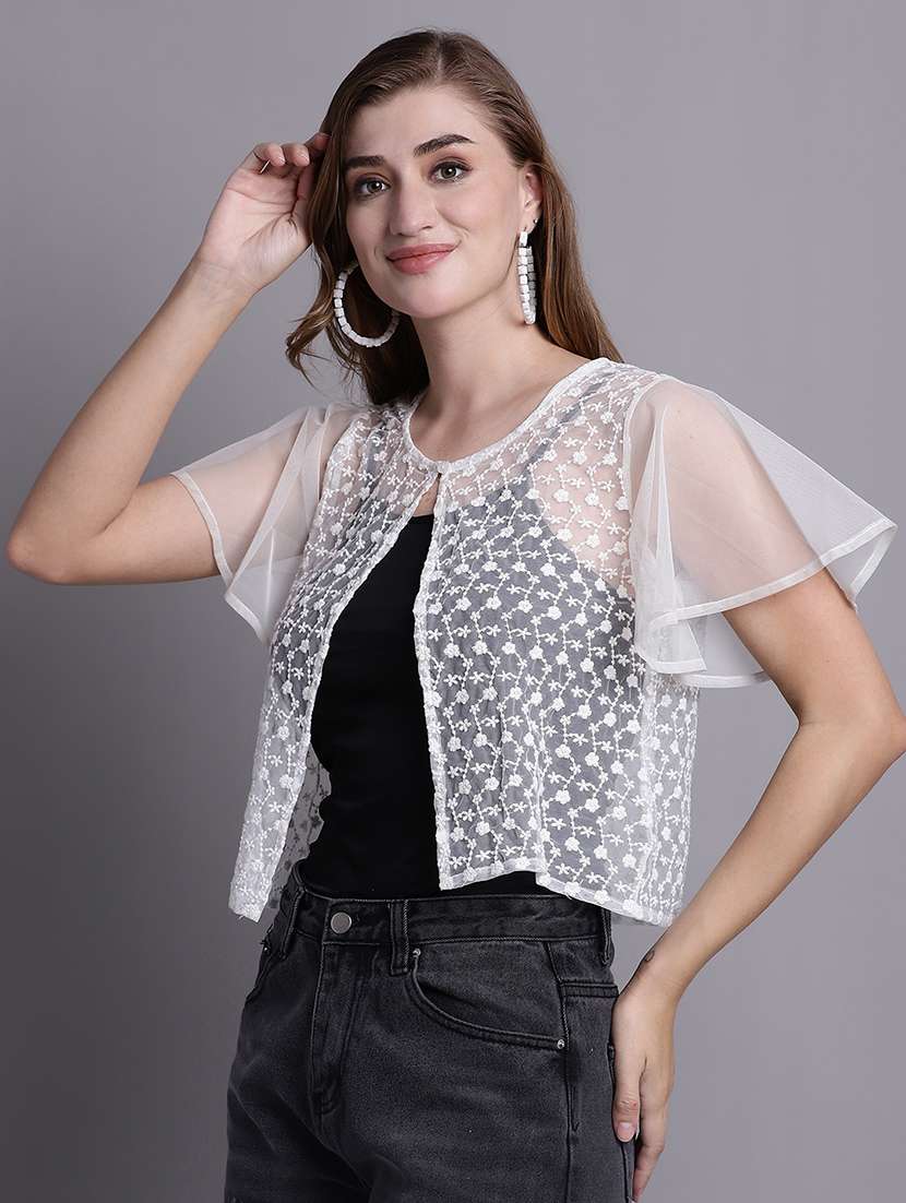 Round Neck Self Design Regular Shrug - 20098139 -  Standard Image - 2