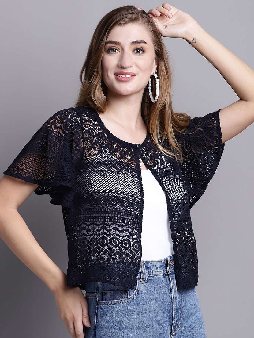 round neck self design regular shrug - 20098145 -  Standard Image - 2