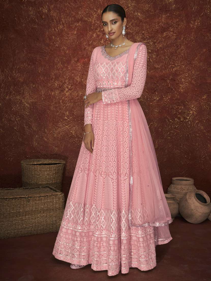 tonal embroidered anarkali semi-stitched suit set