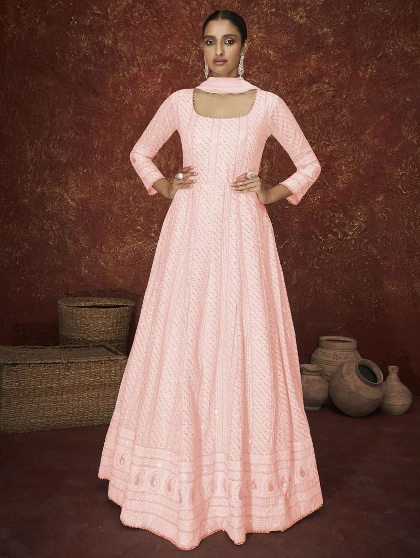 tonal embroidered anarkali semi-stitched suit set