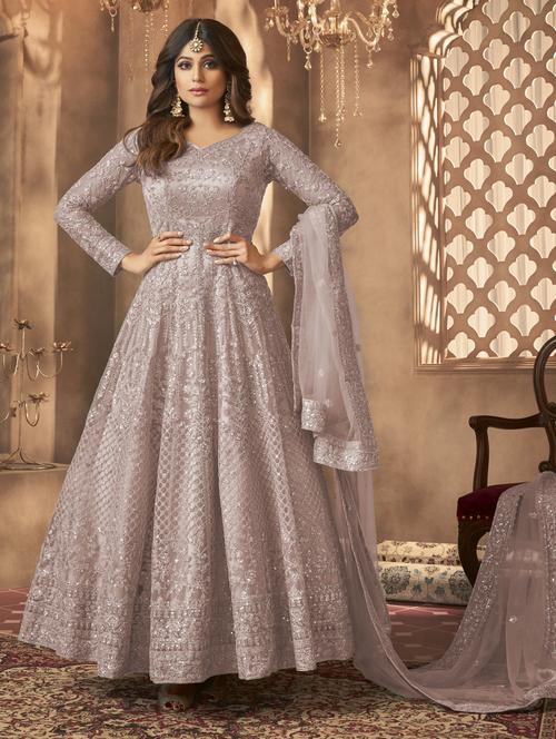 self design semi-stitched anarkali suits - 20098235 -  Standard Image - 0