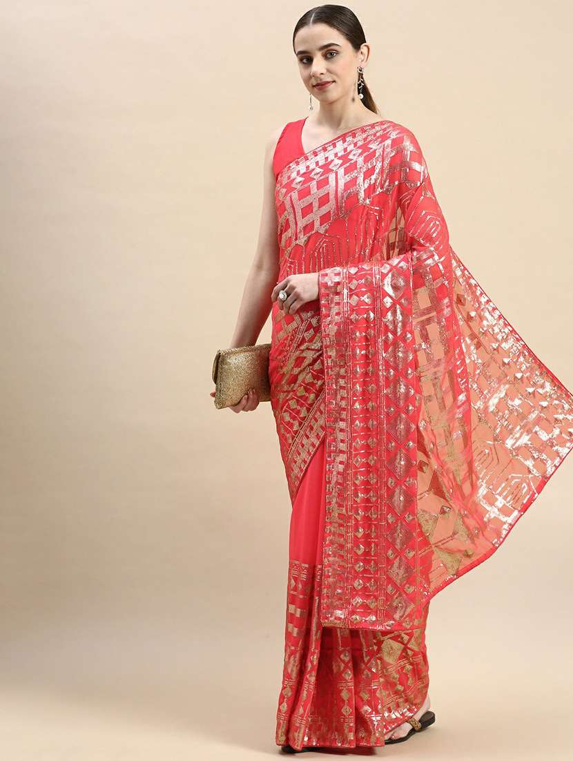 women solid with work embellished saree with blouse