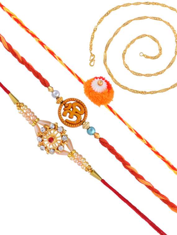 3 rakhi rakshabandhan set combo for bhaiya bhabhi brother bhai (pack of 3) - 20101981 -  Standard Image - 7