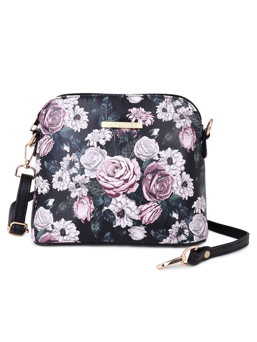 floral printed leatherette sling bag