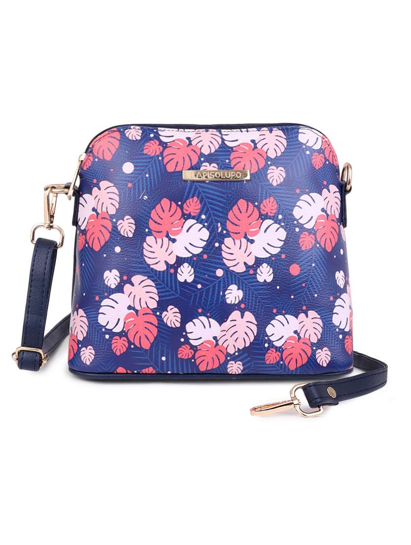 printed leatherette sling bag