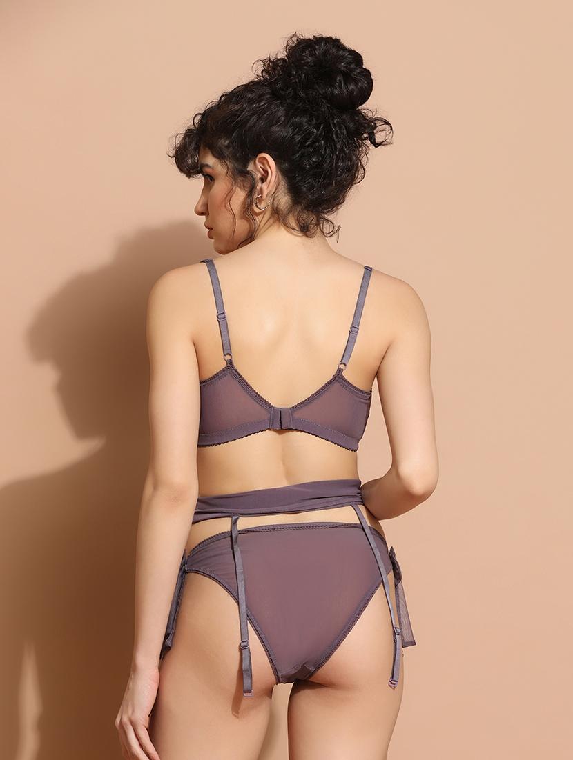 solid net bras & panty set - 20110791 - Standard Image - 2