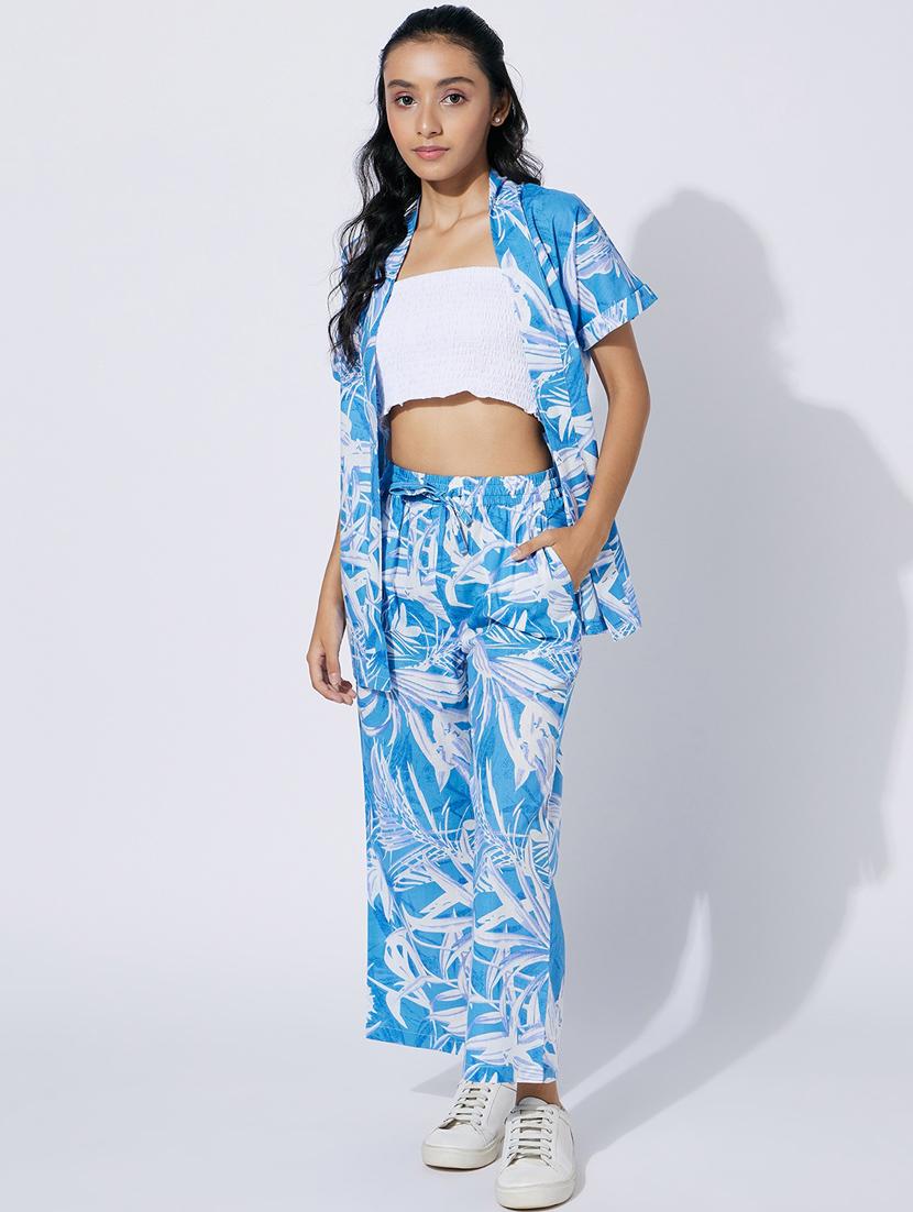 blue printed twin sets