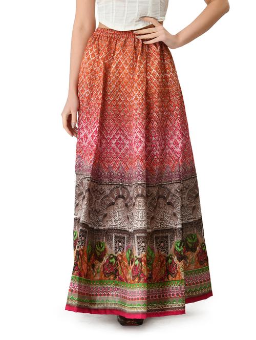 multi colored printed flared long skirt - 20114606 - Standard Image - 0