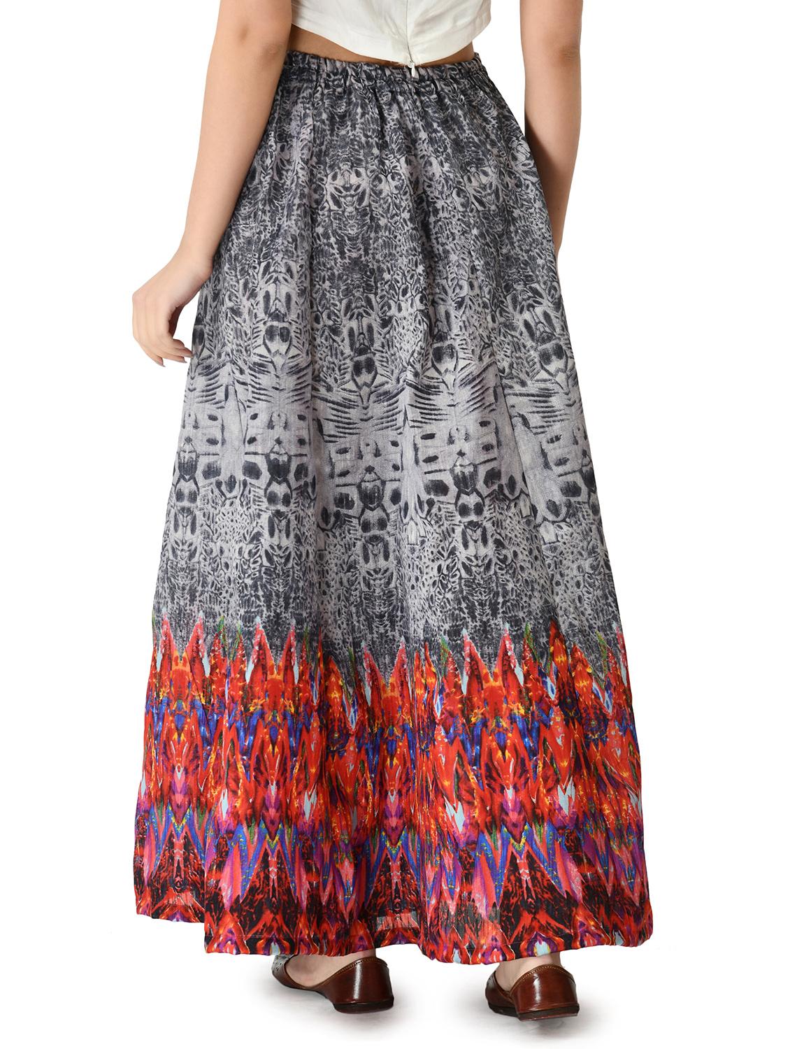 grey printed flared long skirt - 20114607 - Standard Image - 2