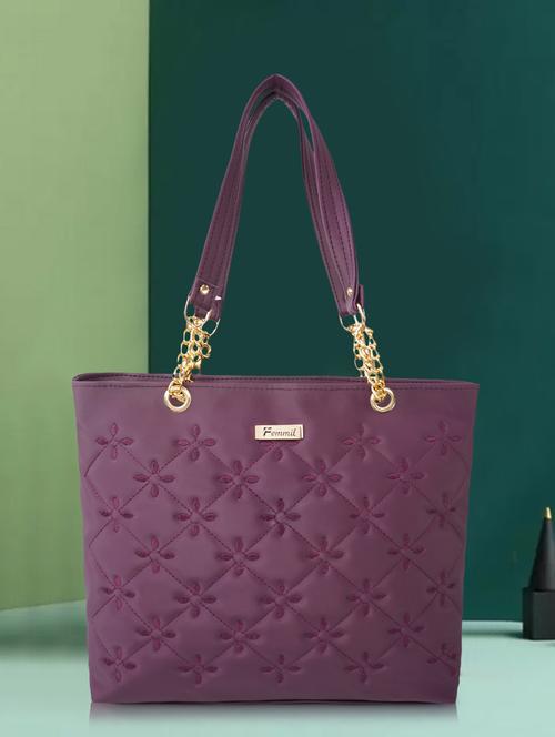maroon embroidered regular handbag - 20115077 -  Standard Image - 0