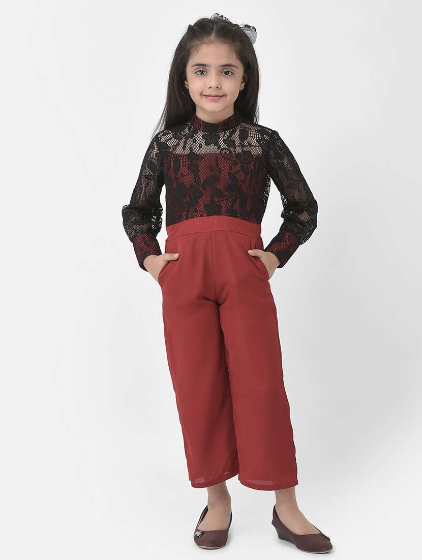 girls maroon & black full length jumpsuit 