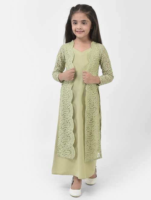 girls v neck long sleeves frock - 20115717 -  Standard Image - 0