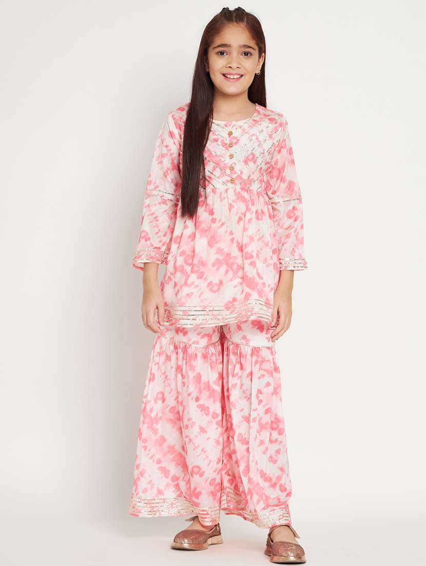 pink tie & dye kurta sharara set 