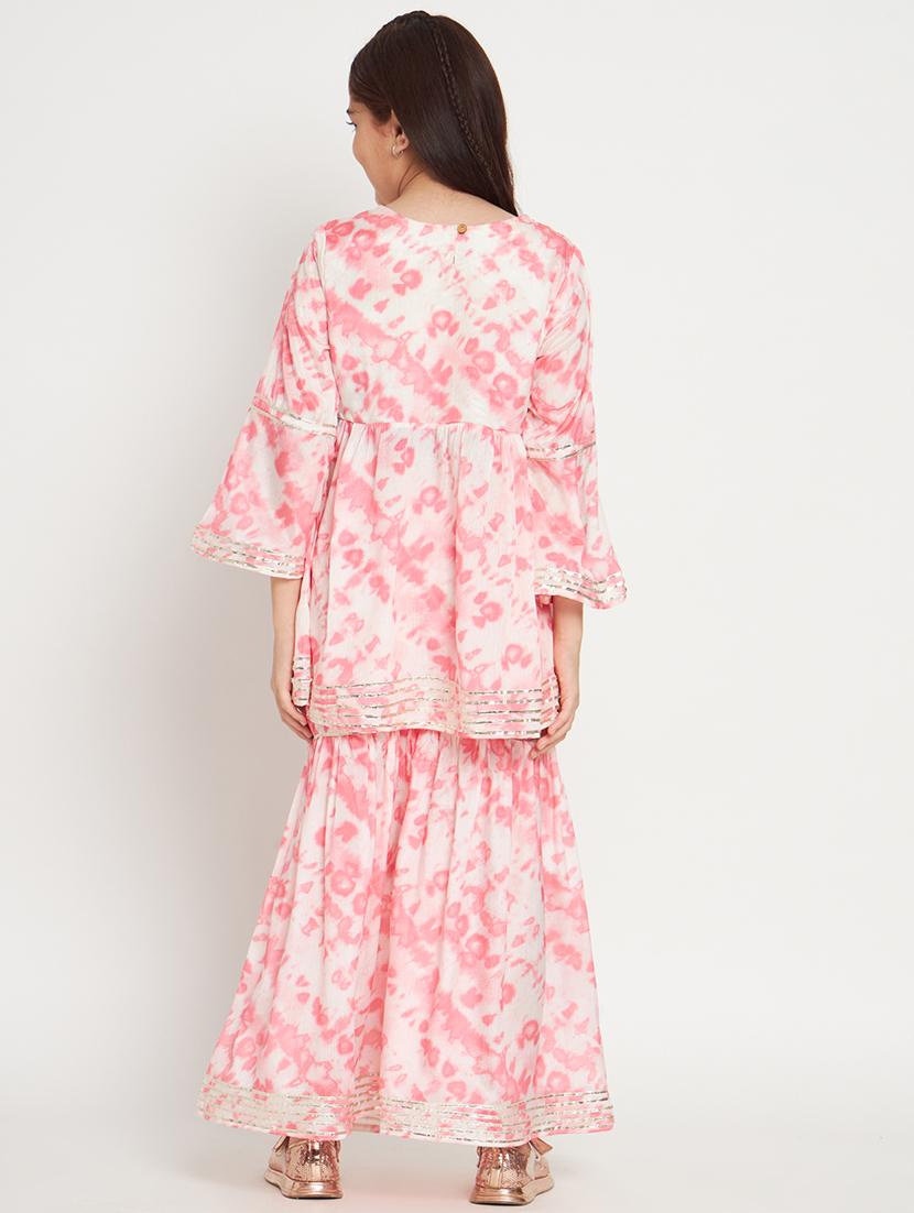 pink tie & dye kurta sharara set - 20117179 - Standard Image - 2