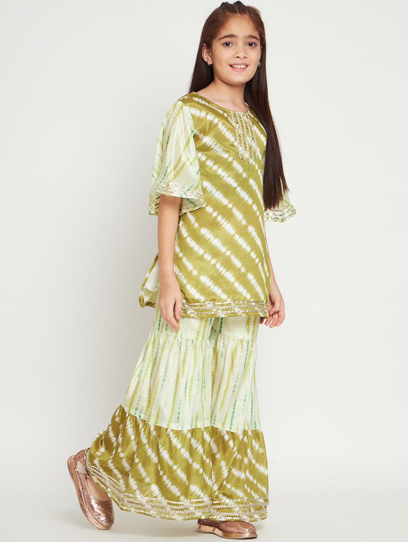 green printed kurta sharara set - 20117183 - Standard Image - 2