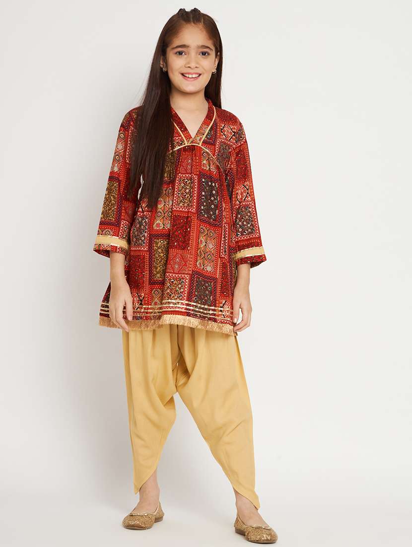 red printed kurta dhoti salwar set