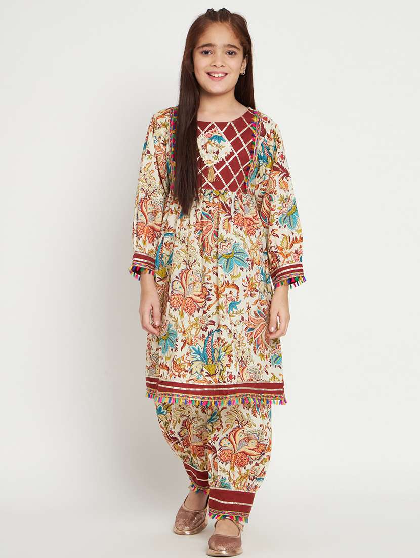 beige printed kurta salwar set