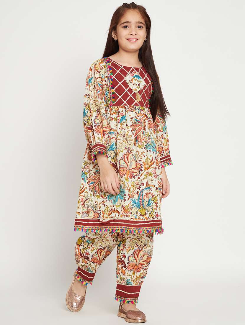beige printed kurta salwar set - 20117192 -  Standard Image - 2