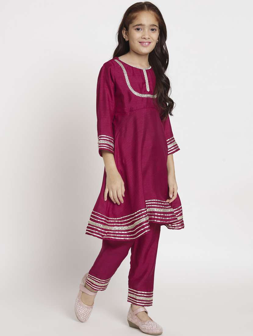 purple three quarter sleeve kurta pant set  - 20117198 -  Standard Image - 2