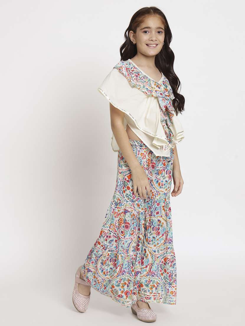 girls multi colored printed layered top & trouser set - 20117199 - Standard Image - 2