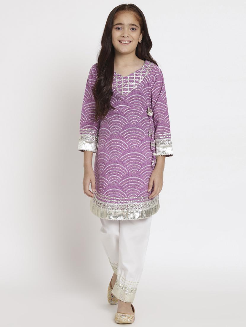 purple printed kurta pant set 