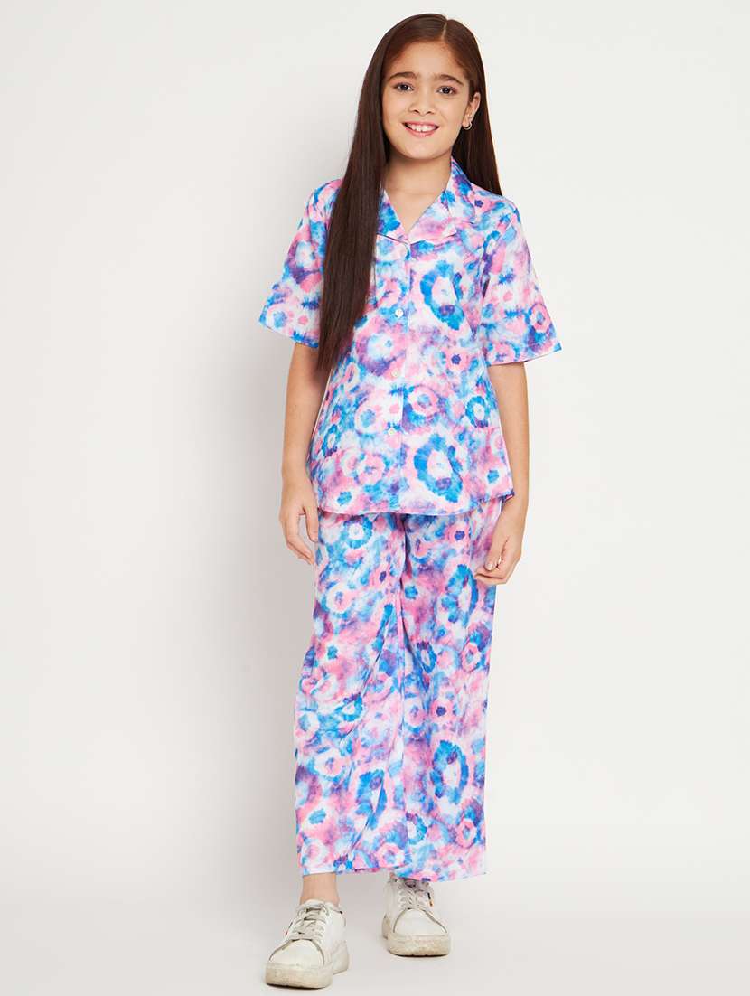 blue printed top pants set