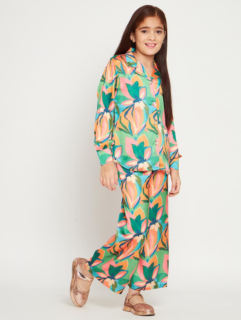 green printed top pants set - 20117346 - Standard Image - 2