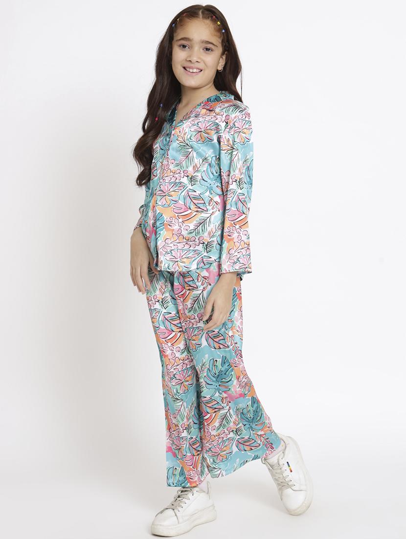 blue printed top pants set - 20117349 - Standard Image - 2