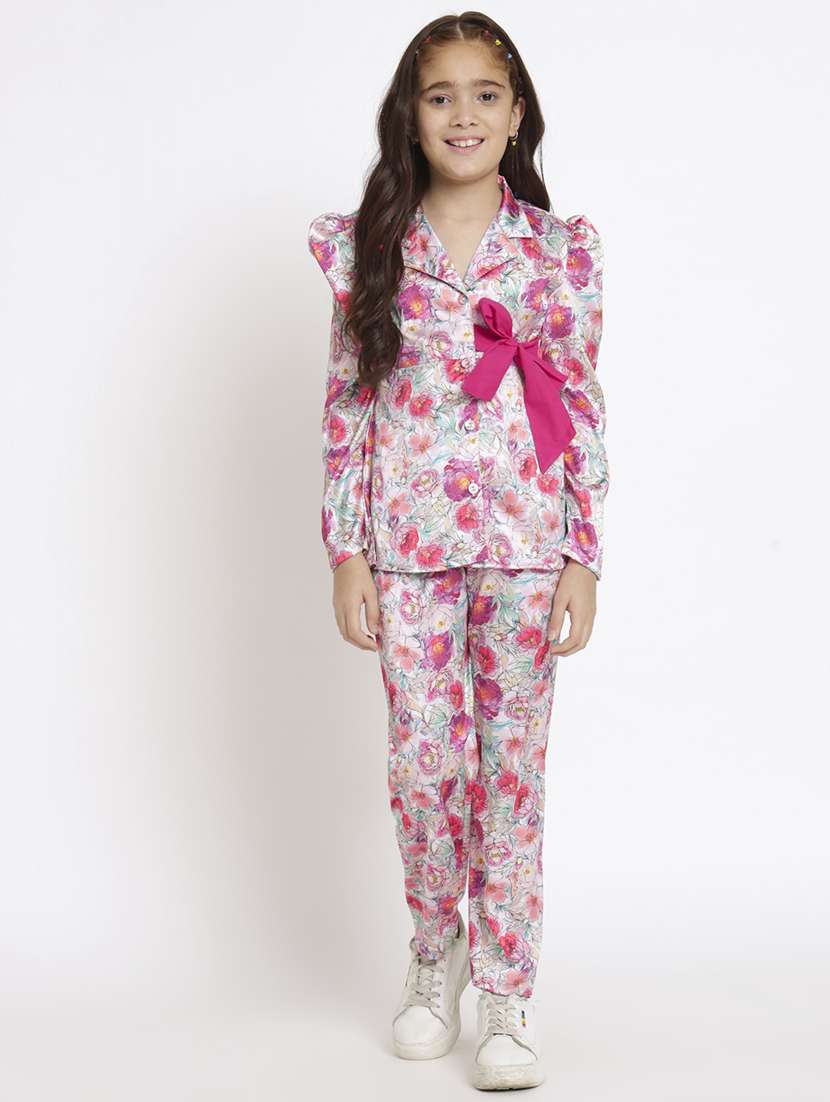 pink printed top pants set