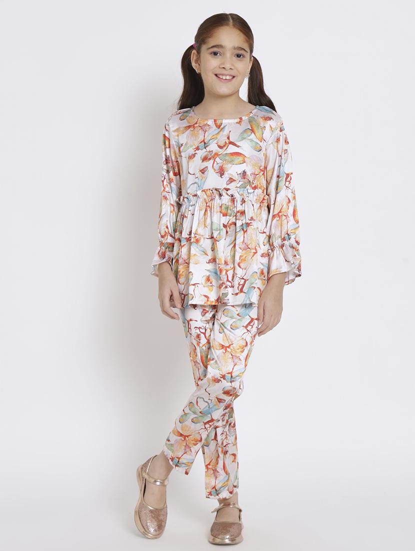 multi colored printed top pants set