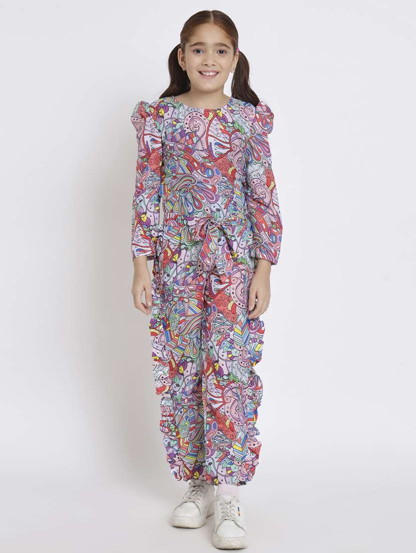 multi colored printed top pants set