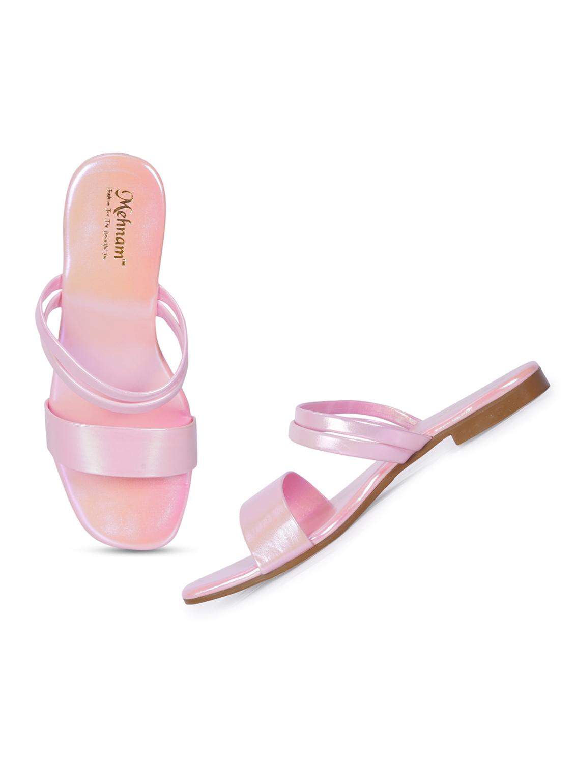 pink solid slip on flats - 20118378 - Standard Image - 2