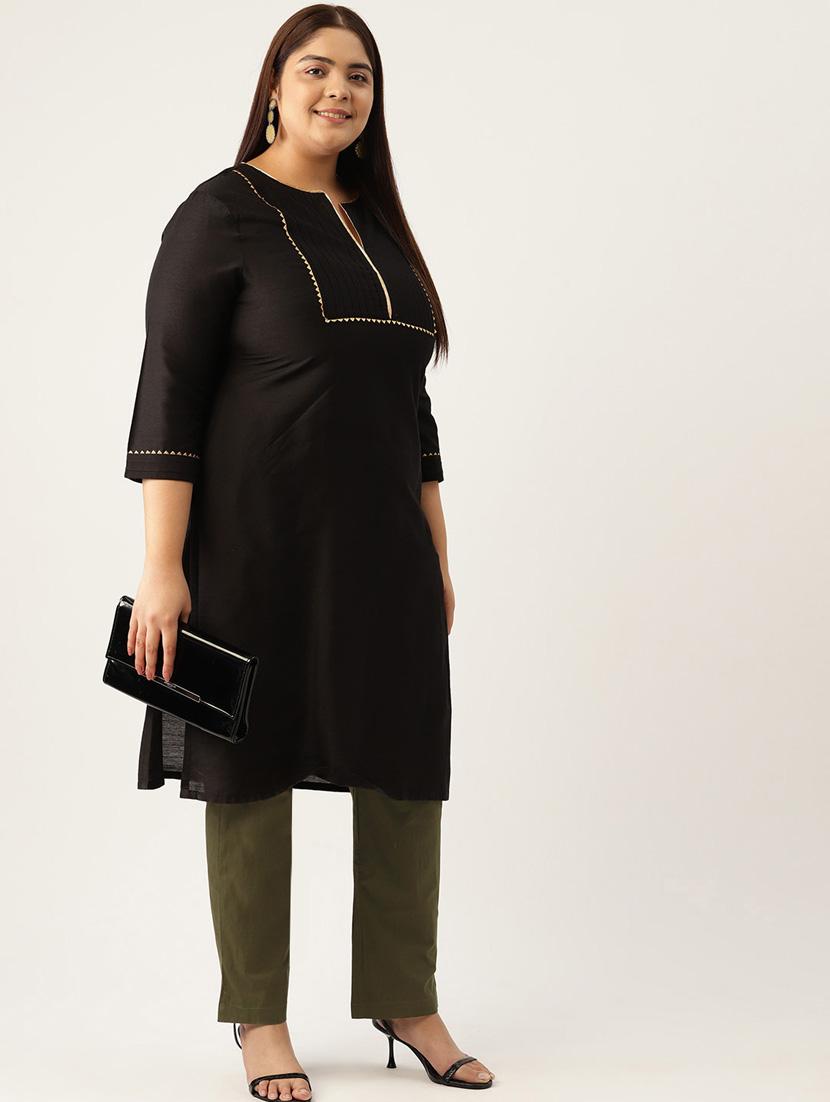green cotton full length plus trouser - 20120386 - Standard Image - 2