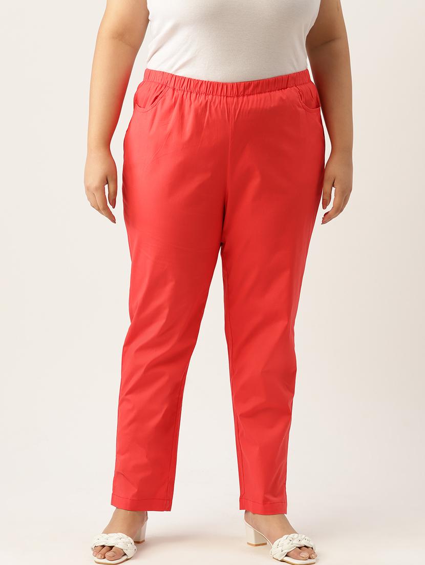 red cotton full length plus trouser - 20120387 - Zoom Image - 0