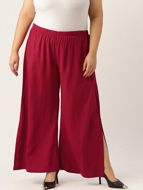 maroon solids regular plazzo - 20120414 -  Standard Image - 0