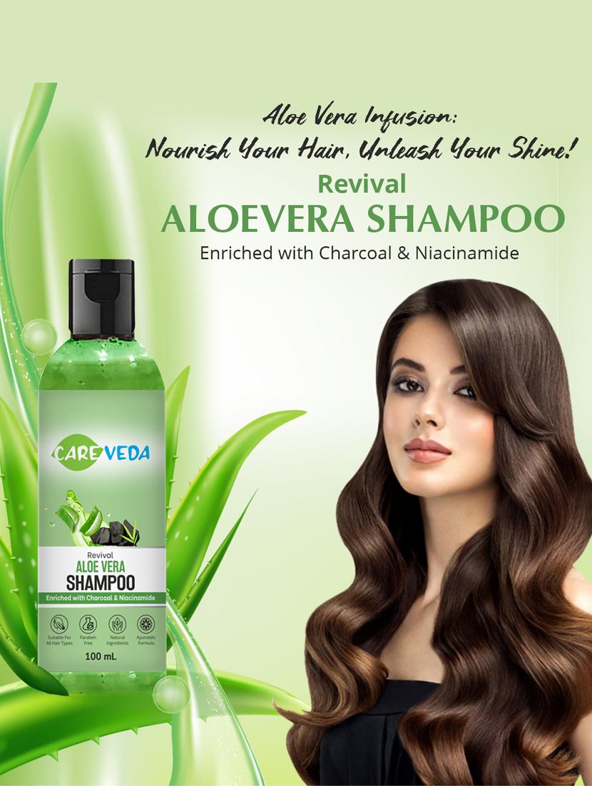 careveda revival aloe vera shampoo, enriched with charcoal & nicinamide, for all hair types 100 ml - 20120499 - Standard Image - 2